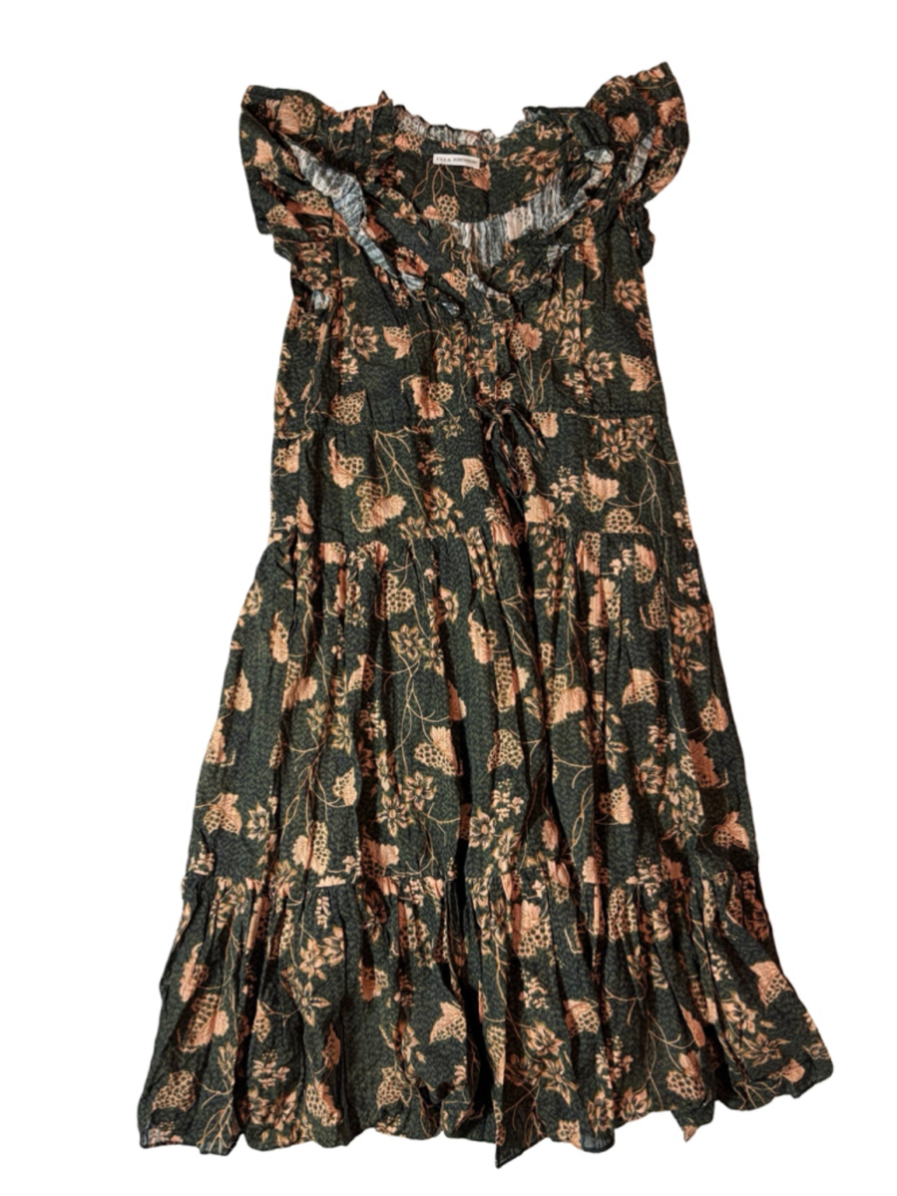 Ulla Johnson Romina Balsam Floral Ruffle Cap Sleeve Tiered Midi Dress 00